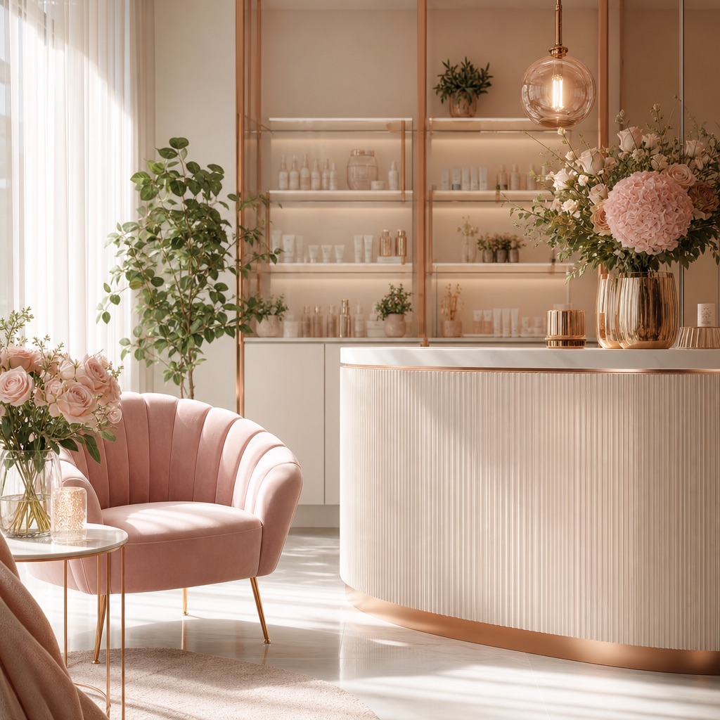 Warm, welcoming reception and consultation space at Enhancing Elegance